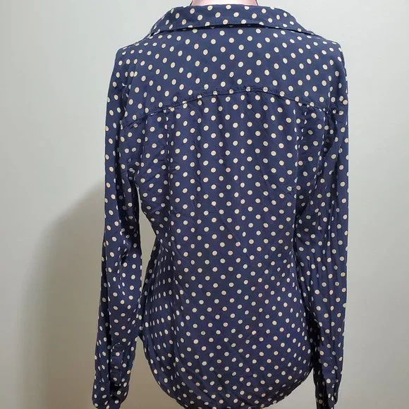 Loft Navy Blouse with Tan Polka Dots - Picture 3 of 5